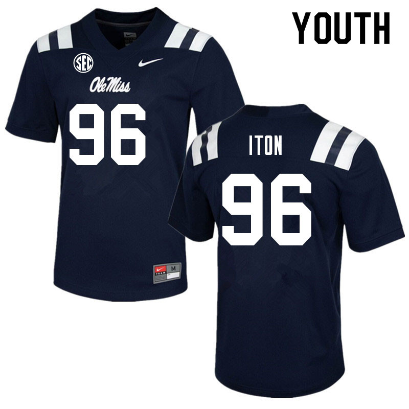 Isaiah Iton Ole Miss Rebels NCAA Youth Navy #96 Stitched Limited College Football Jersey XHF7658JF